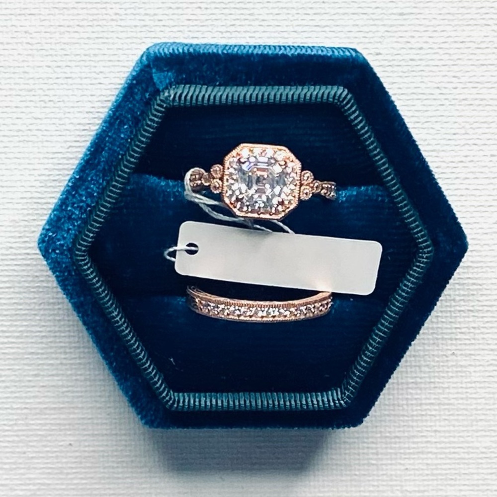 Rose Gold sterling silver Engagement Ring Set with Swarovski Stones Asher Cut - Picture 11 of 11